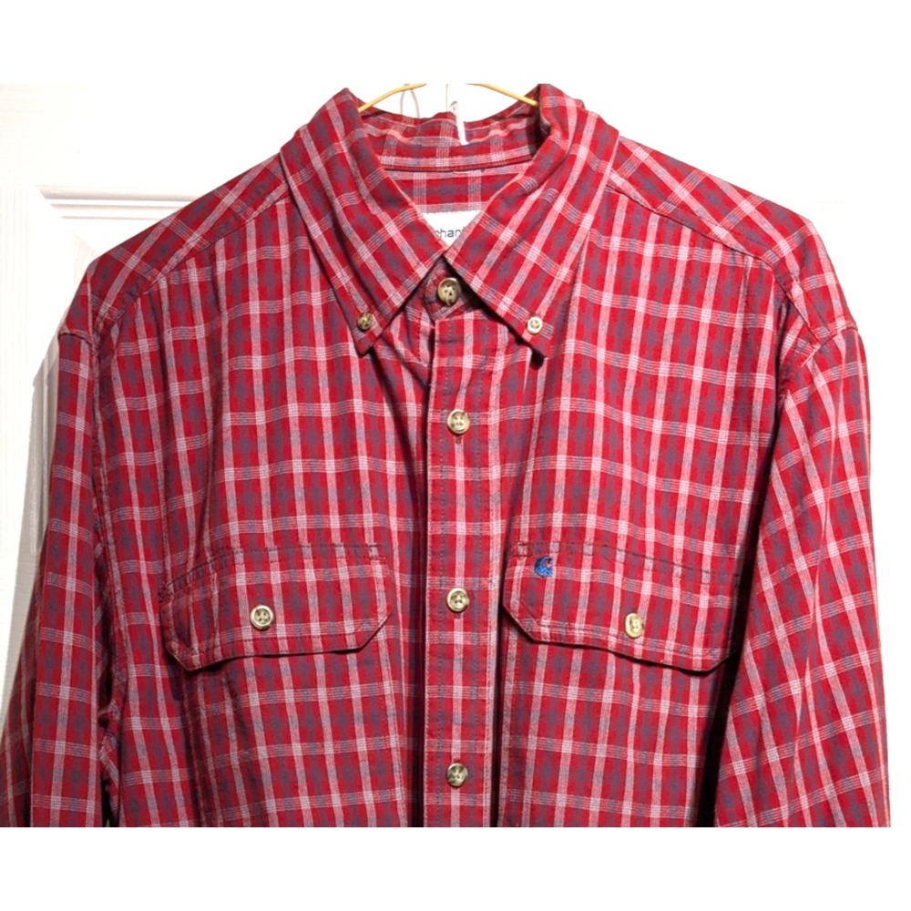 Carhartt Shirt Men M Red Plaid Button Long Sleeve Workwear 2 Pocket '11 Pristine
